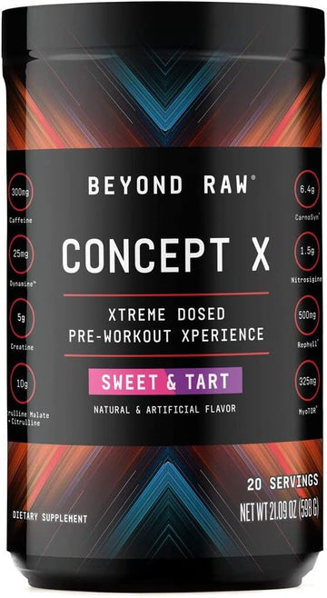 Beyond Raw Concept X | Clinically Dosed Pre-Workout Powder | Contains Caffeine, L-Citrulline, Creatine, And Beta-Alanine | Sweet & Tart | 20 Servings