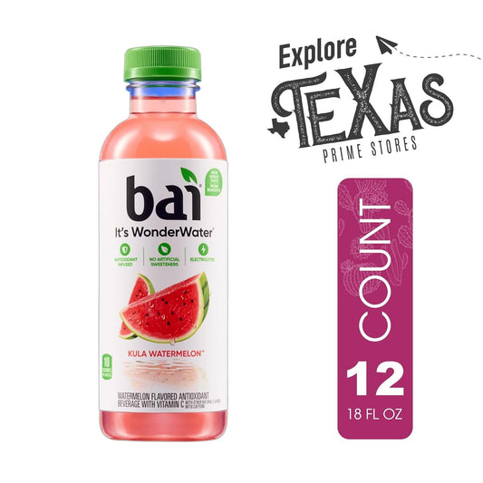 Bai 12-Pack Of Kula Watermelon Antioxidant Infused Drink 18 Fl Oz Plastic Bottle + 25 Sugarcane Food Grade Disposable Straws By Unique Outlet Brand