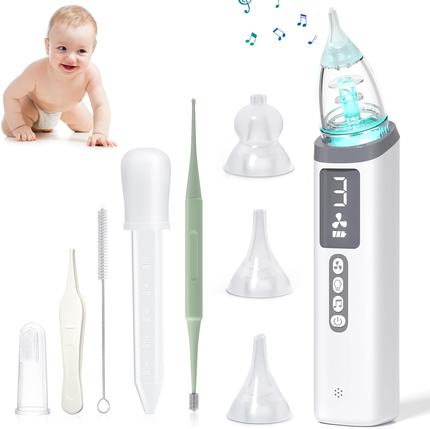 Nasal Aspirator for Baby,Baby Nasal Aspirator,Rechargeable Nose Suction 3 Levels Suction with 10 Music&7 Light&3 Tips,Electric Nose Cleaner Baby Essentials with Medicine Dropper &Ear Wax Removal