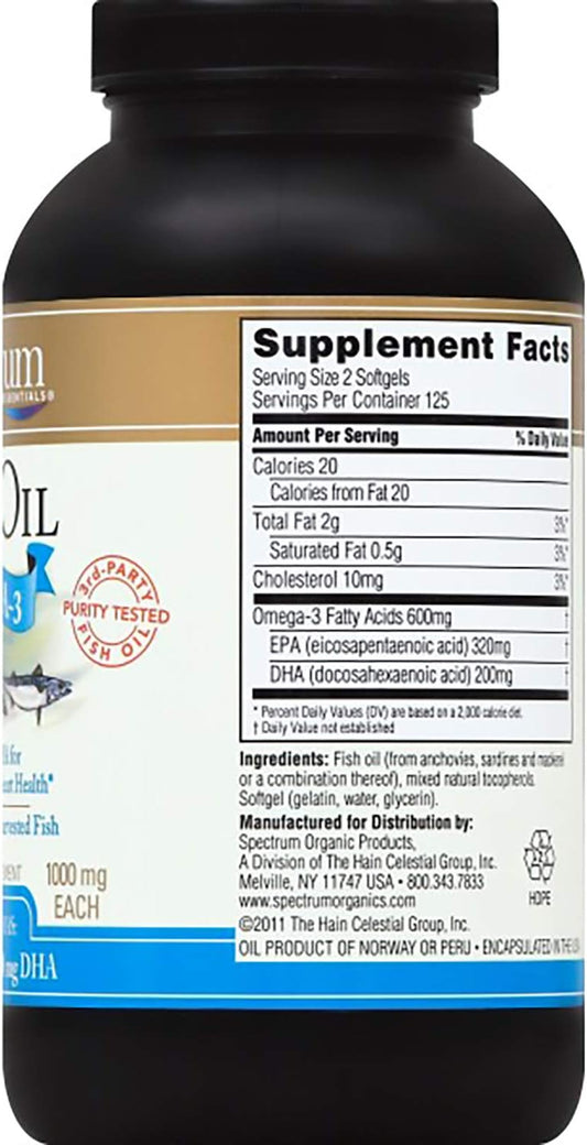 Spectrum Essentials Softgels, Fish Oil Omega-3, 1000 mg, 250 Count