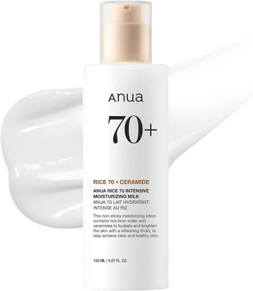 Anua Rice 70 Intensive Moisturizing Milk, Lotion For Deep Hydration And Nourishing, Glowy Glass Skin, Rice Water, Niacinamide, Ceramides, Lightweight, Korean Skincare, 150Ml/5.07Fl.Oz
