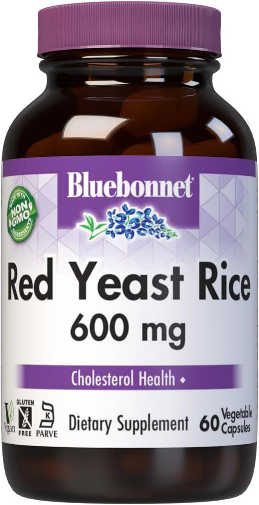 Bluebonnet Nutrition Red Yeast Rice 600 Mg, Non-Gmo, Vegan, Kosher Certified, Gluten-Free, Soy-Free, Dairy-Free, 60 Vegetable Capsules, 60 Servings