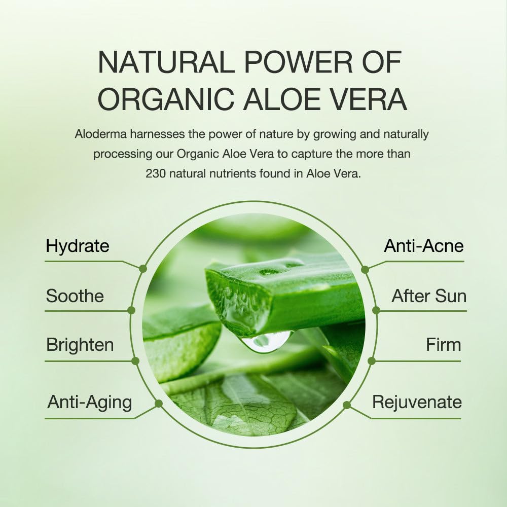 Aloderma 99% Organic Aloe Vera Gel Made within 12 Hours of Harvest, Refreshing Travel Size Aloe Vera Gel for Face & Body, Cooling, Soothing Instant Relief for Skin & Sunburn, Hydrating Aloe Gel, 1.5oz : Beauty & Personal Care