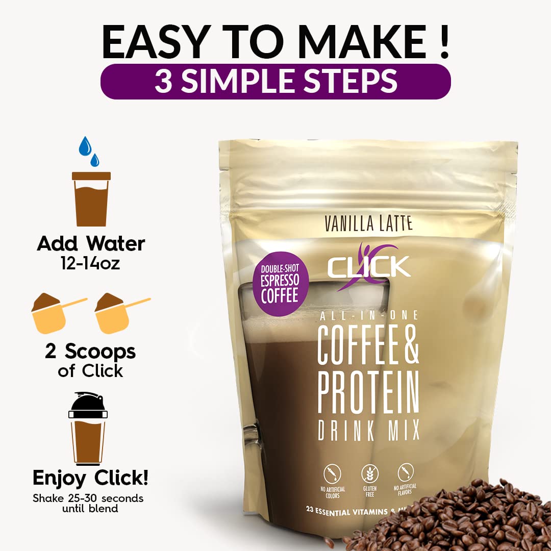 CLICK All-in-One Protein & Coffee Meal Replacement Drink Mix, Vanilla Latte, 10 Single Serving Packets (1.1 Ounce) (Vanilla Latte) : Grocery & Gourmet Food