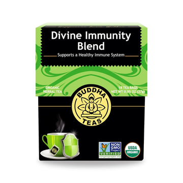 Buddha Teas - Organic Divine Immunity Blend - Herbal Tea - For Health & Wellbeing - With Antioxidants & Minerals - Clean Ingredients - Caffeine Free - Ou Kosher & Non-Gmo - 18 Tea Bags (Pack Of 1)