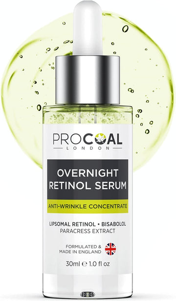 New Overnight Retinol Serum High Strength For Face 30Ml By Procoal - 3% Retinol Complex Night Concentrate With Bisabolol & Paracress Extract, Vegan, Cruelty-Free, Made In Uk