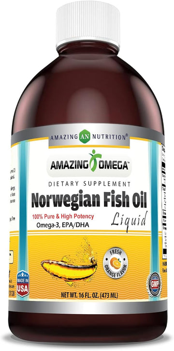 Amazing Omega Norwegian Fish Oil 1 Supplement | 1625mg Omega -3s, DHA, EPA per Serving | Fresh Orange avor | Non-GMO | Gluten Free