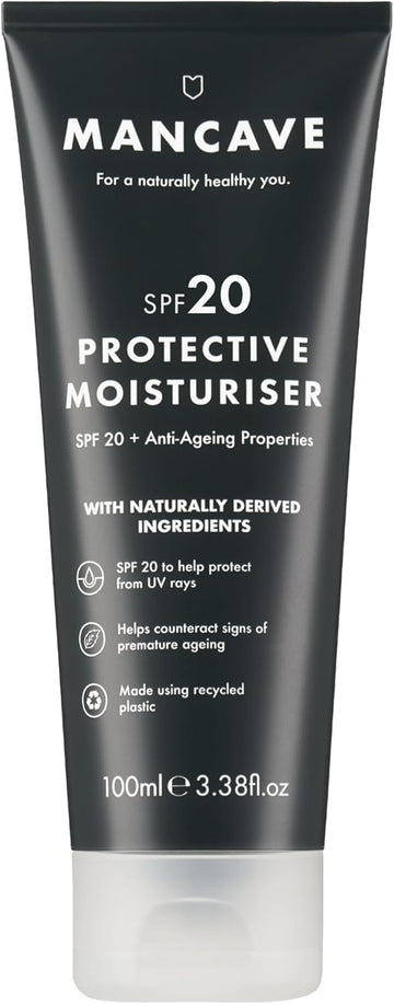 Mancave Spf 20 Moisturiser, Anti-Aging, Counteracts Signs Of Aging, Spf Face Moisturise, Vitamin E, Caffeine, Natural Formulation, Recycled Plastics, Cruelty-Free, Powerful Spf 20 Protection