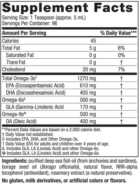 Nordic Naturals Complete Omega, Lemon Flavor - 16 oz - 1270 mg Omega-3 - EPA & DHA with Added GLA - Healthy Skin & Joints, Cognition, Positive Mood - Non-GMO - 96 Servings