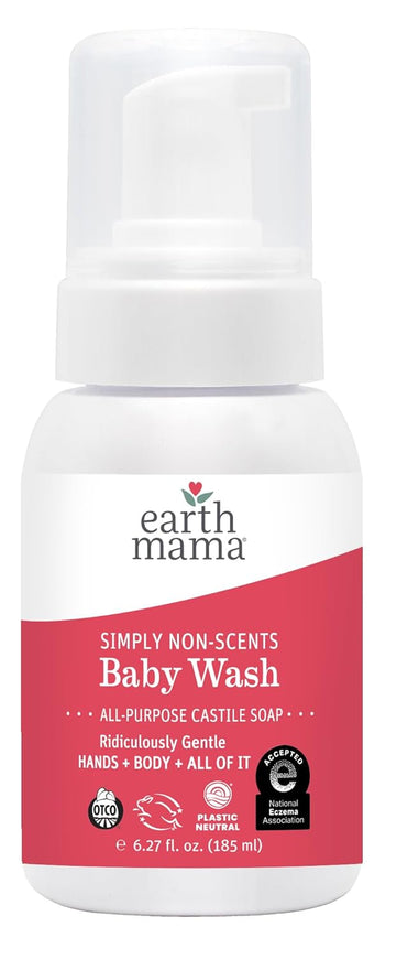Earth Mama Simply Non-Scents Baby Wash Liquid Hand Soap Refill, Organic Body Wash For Sensitive Skin, All Purpose Castile Soap Liquid With Coconut Oil, Shea Butter, Calendula & Aloe, 34 Fl Oz (2-Pk)