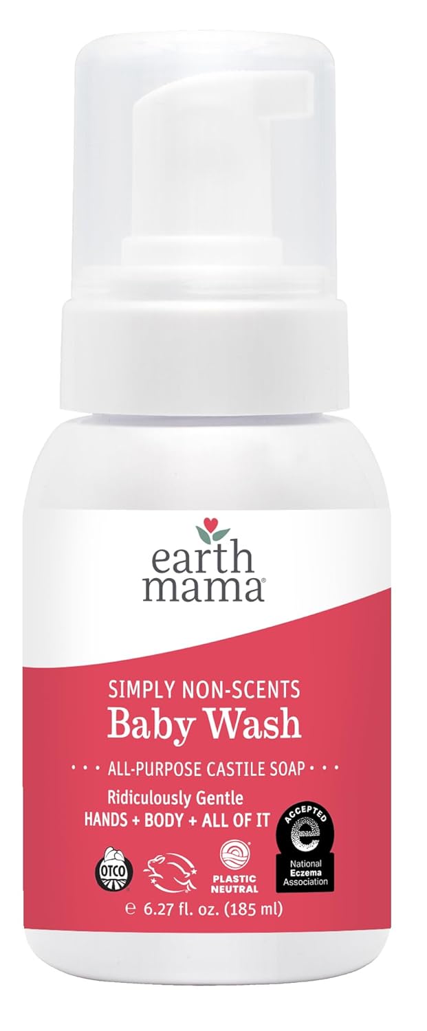 Earth Mama Simply Non-Scents Baby Wash Liquid Hand Soap Refill, Organic Body Wash For Sensitive Skin, All Purpose Castile Soap Liquid With Coconut Oil, Shea Butter, Calendula & Aloe, 34 Fl Oz