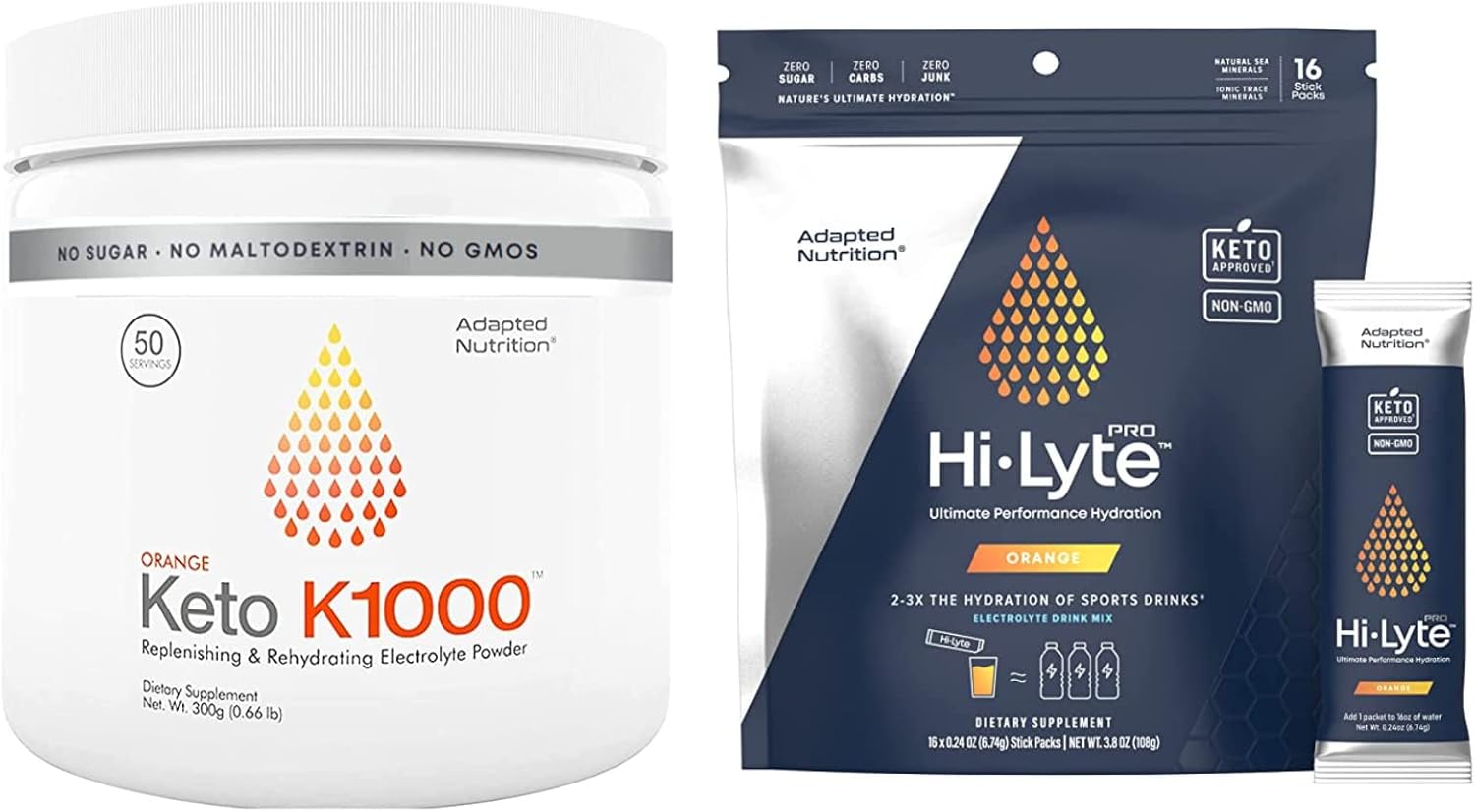 Hi-Lyte Keto K1000 Electrolyte Powder | Orange, Lighter Stevia Taste | 50 Servings Pro Hydration Packets, 16 Individual Drink Packets : Health & Household