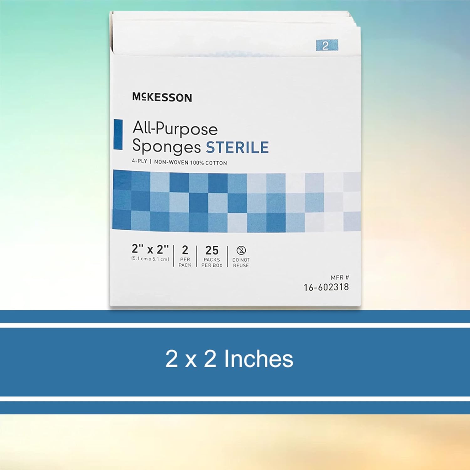 McKesson All Purpose Sponges, Sterile, 4-Ply, 100% Cotton, 2 in x 2 in, 2 per Pack, 1500 Packs, 3000 Total : Health & Household