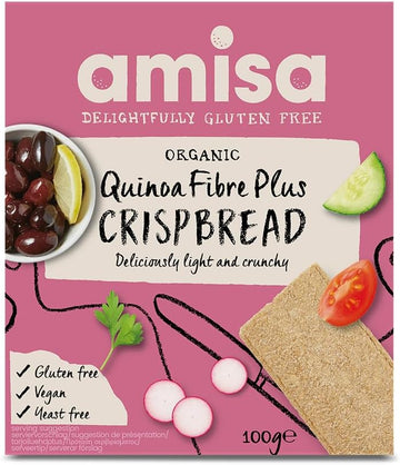 Amisa Quinoa Fibre Crispbread, 100G - Gluten-Free, High Fibre, Organic, Vegan-Friendly