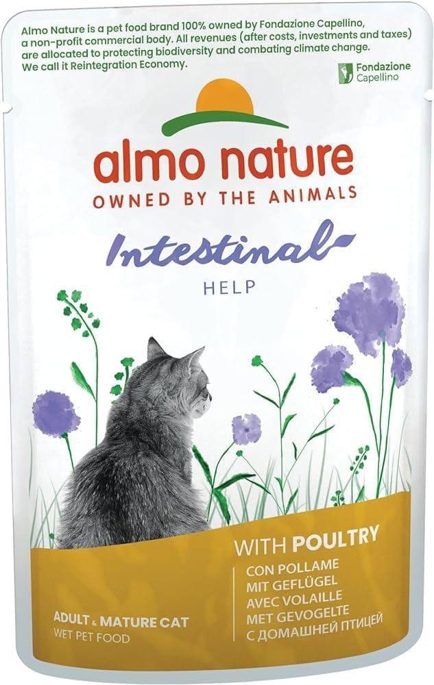 Almo Nature Holistic Digestive Help Wet Cat Food with Poultry 100% of Almo Nature profit goes to nature & Holistic Digestive Help Wet Cat Food with Fish (Pack of 30 x 70g Pouches)