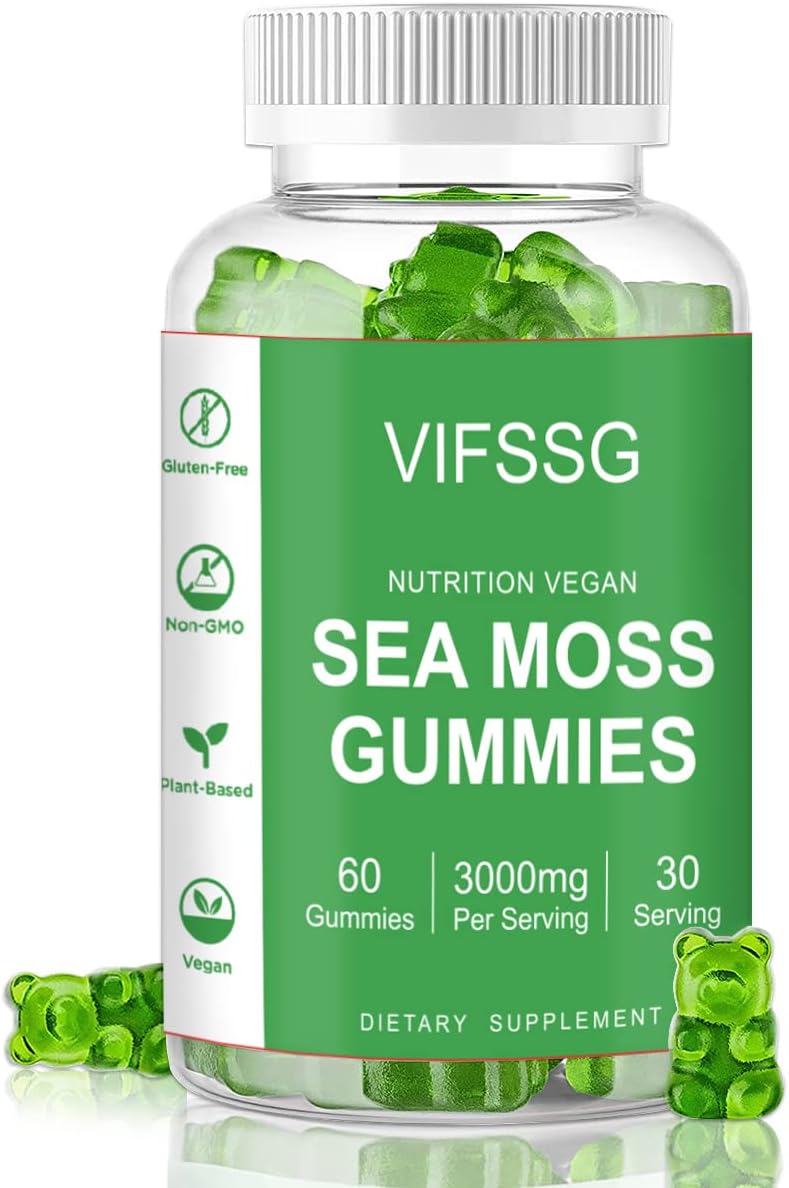 Sea Moss Gummies, 3000Mg Irish Seamoss Gummies Vegan For Adults & Kids With Organic Bladderwrack, Burdock Root And Apple Cider Vinegar Supplement 60 Gummies Pack Of 1