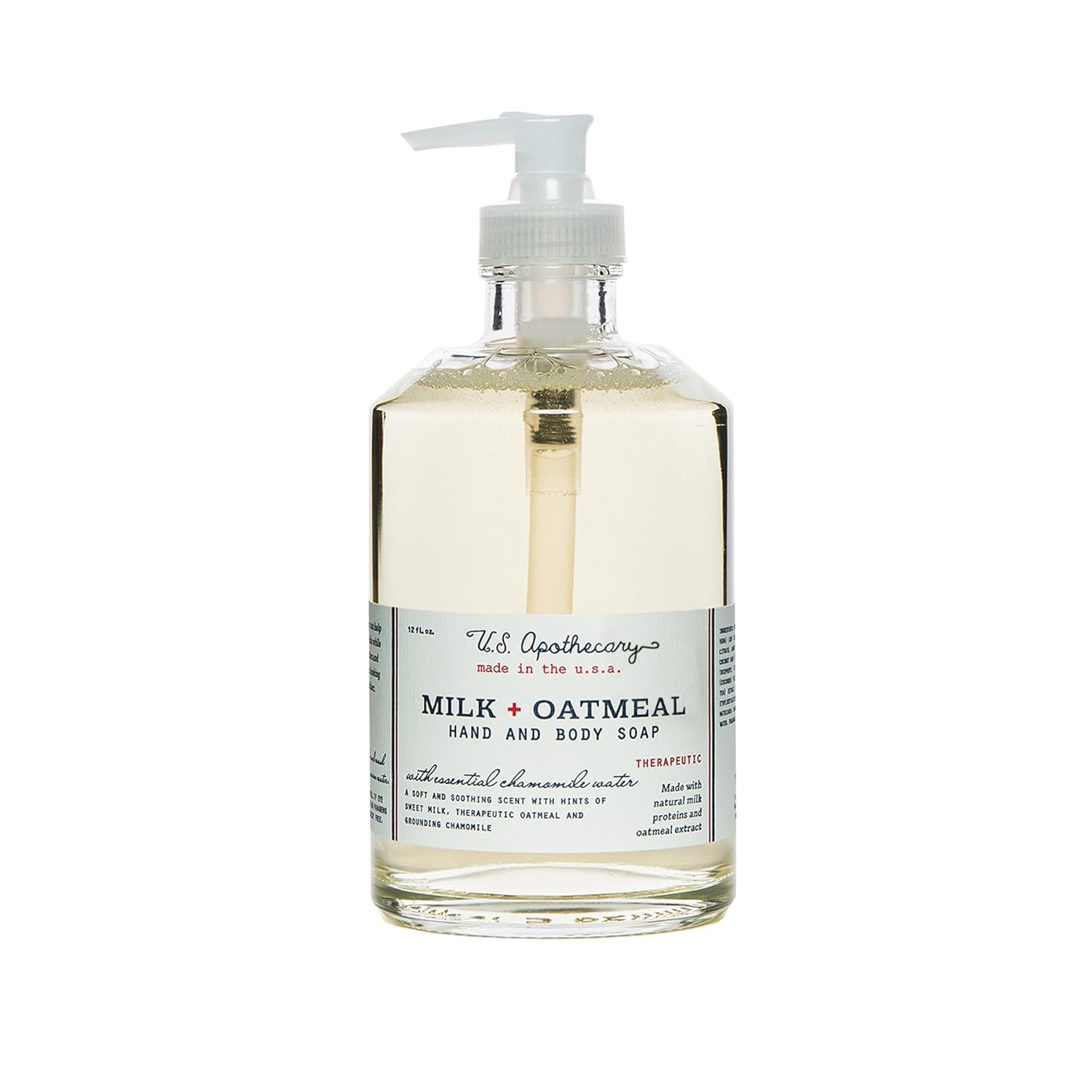 Milk & Oatmeal Hand Soap, Creamy-Sweet Scent With Oatmeal Extract & Milk Proteins, Natural Liquid Soap For Bathroom & Kitchen, 12 Fl Oz