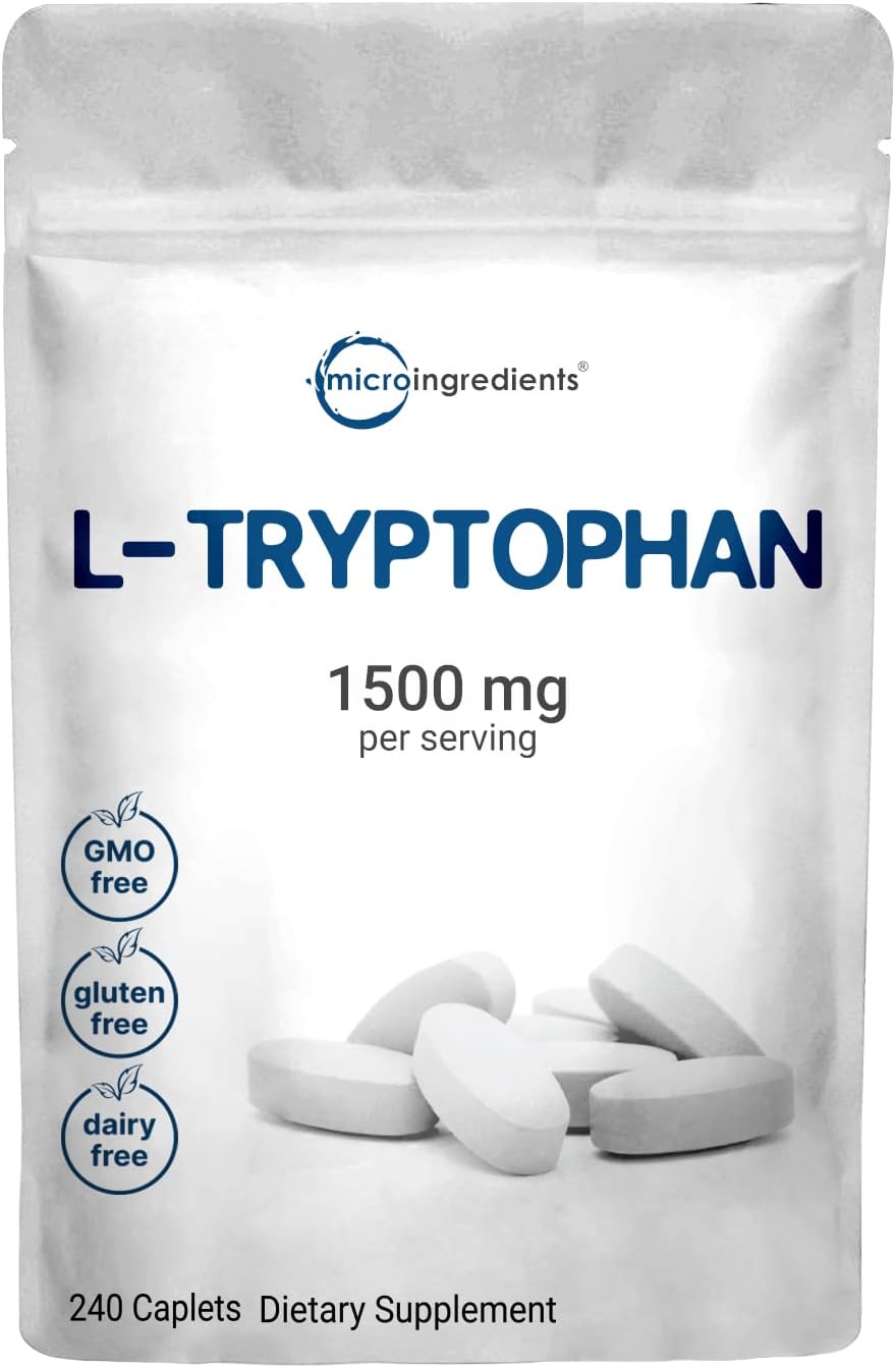 Micro Ingredients L-Tryptophan Supplement, 1500mg Per Serving, 240 Caplets (500mg Per Caplet) | Essential Amino Acid | Supports Mood and Relaxation | Non-GMO, Easy to Swallow
