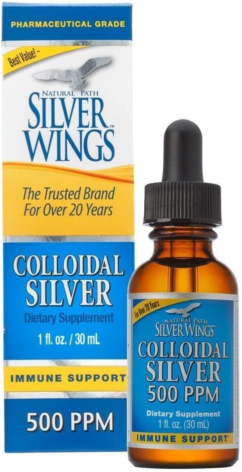 Natural Path Silver Wings Colloidal Silver 500PPM, Amber Brown Liquid Immune Support, 1 Fl Oz (Pack of 1)