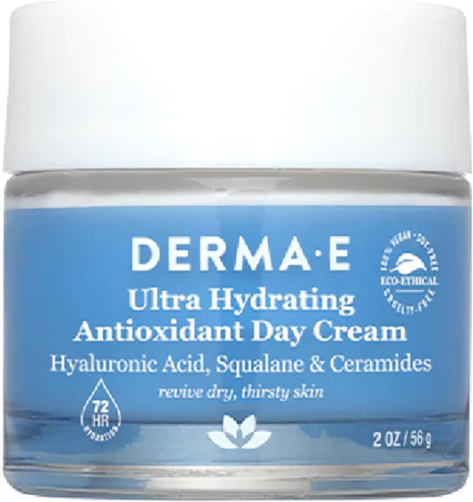 Derma E Ultra Hydrating Antioxidant Day Cream – Face Moisturizer With Hyaluronic Acid, Squalane, And Ceramides To Smooth And Nourish, Hydrating Face Moisturizer For Sensitive Skin, 2 Fl Oz