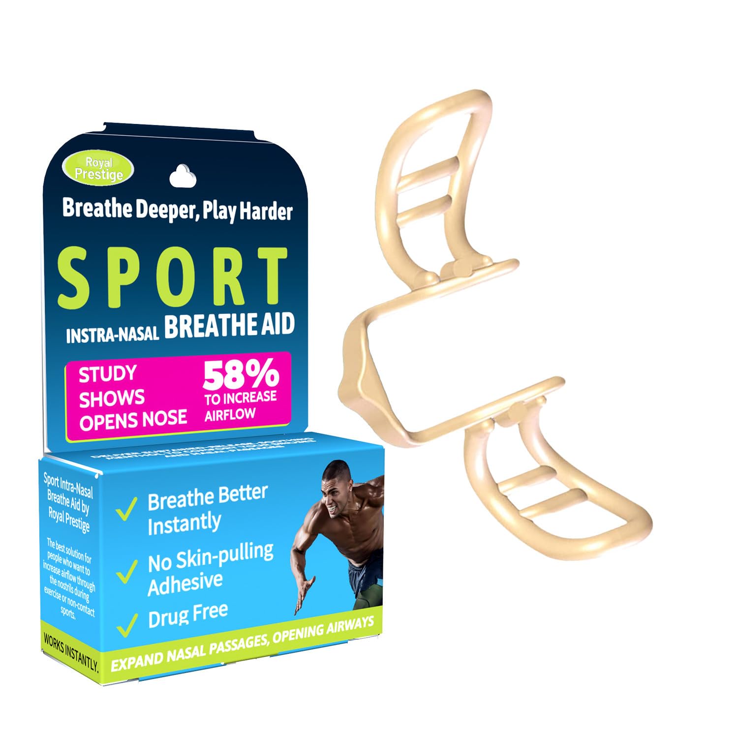 Sport Intra Nasal Breathe Aid - One Size Fits All, 58% Airflow Improvement for Enhanced Performance in Cycling & Non-Contact Sports