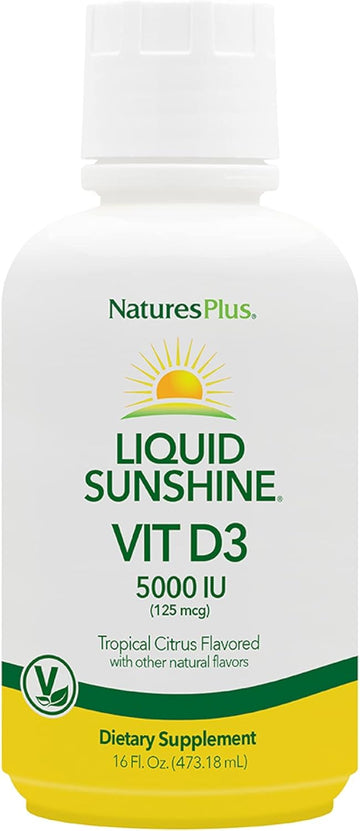 Natures Plus Liquid Sunshine Vitamin D3-5000 Iu, 16 Fl Oz - Delicious Tropical Citrus Flavor - Bone Health, Heart Health & Immune System Support Supplement - Gluten Free - 32 Servings