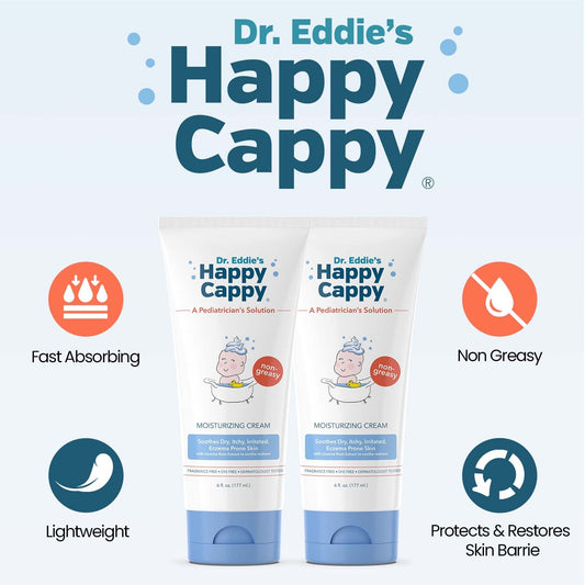 Happy Cappy Dr. Eddie's Pediatrician-Formulated Moisturizing Baby Lotion - Gentle, Paraben Free, Hypoallergenic, Sulfate Free - Soothes Dry Skin, Eczema and Reduces Redness, 6 oz each, 2-Pack