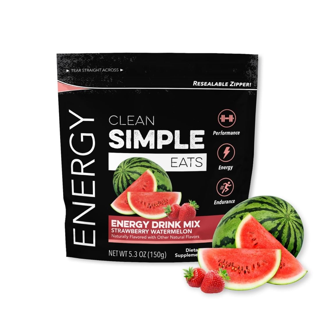 Clean Simple Eats Strawberry Watermelon Energy Drink Mix, with 100mg Caffeine (30 Servings)