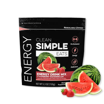 Clean Simple Eats Strawberry Watermelon Energy Drink Mix, with 100mg Caffeine (30 Servings)