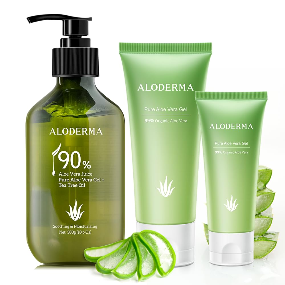 All Purpose Aloe Vera Gels Set - 3 Pieces - 300g Aloe Vera Gel + Tea Tree Oil, 114g Aloe Vera Gel & 45g Aloe Vera Gel