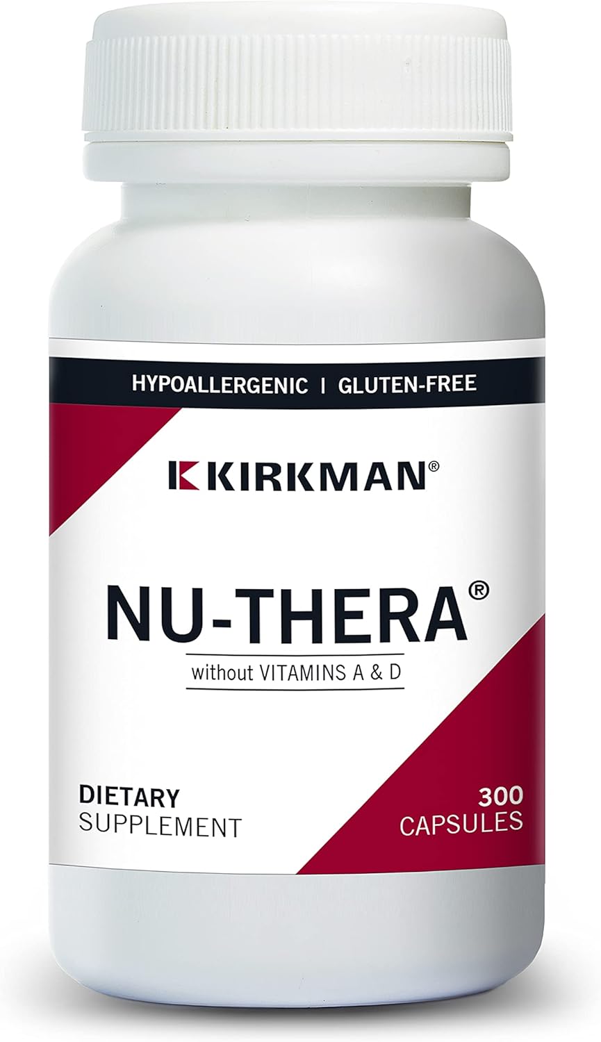 Kirkman Nu-Thera Without Vitamins A & D - Hypoallergenic || 300 Vegetarian Capsules || Multi Vitamin With Vitamin B-6