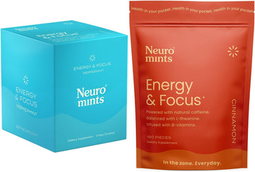 Neurogum Energy Caffeine Mints (252 Pieces) - Sugar Free With L-Theanine + Natural Caffeine + Vitamin B12 & B6 - Nootropic Energy & Focus Supplement For Women & Men - Peppermint & Cinnamon Flavor