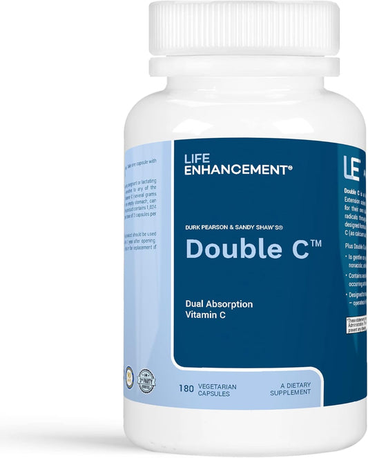 Life Enhancement Double C - Max Absorption 608 Mg Buffered Vitamin C (Calcium Ascorbate And Ascorbyl Palmitate) & 61 Mg Calcium - 180 Capsuls