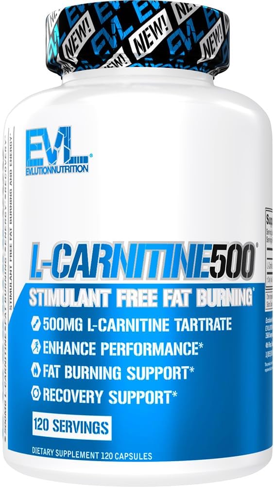 EVL L-Carnitine Supplement for Weight Loss Support - L carnitine 500mg Diet Pills For Weight Loss Lean Muscle Growth and Fat Burning Support with Stimulant Free L Carnitine L Tartrate - 120 Servings