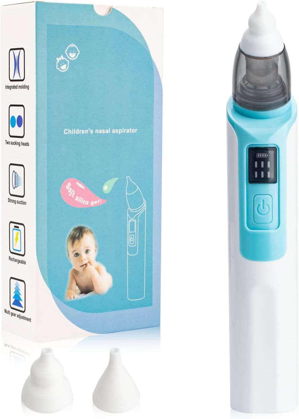 Baby Nasal Aspirator, Baby Nose Sucker, Electric Nose Suction for Baby, Rechargeable Baby Nose Cleaner with 2 Size of Nozzles 1 Clip for Newborns and Toddlers