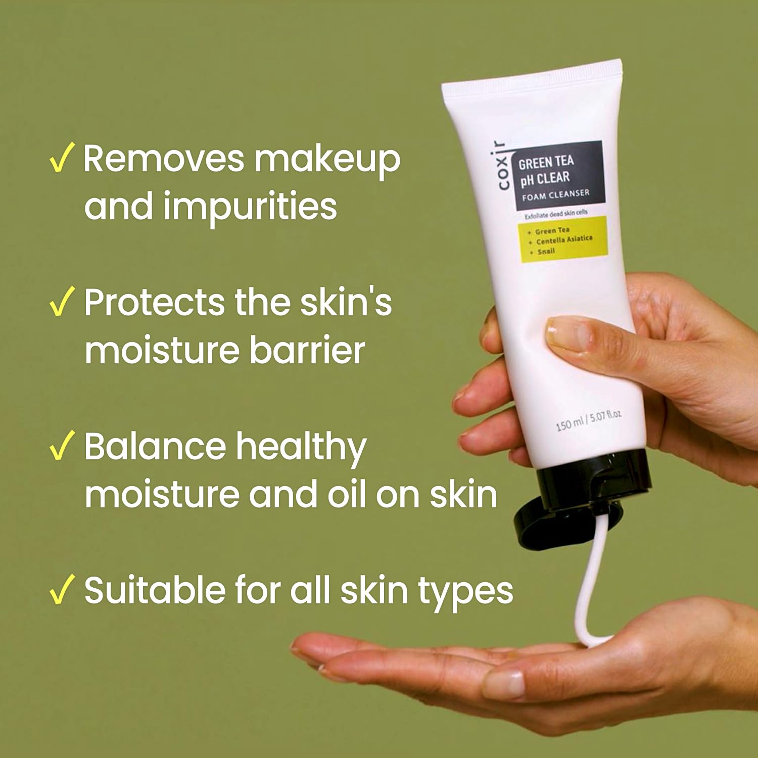 Coxir Greentea Ph Clear Foam Cleanser 5.07 Fl Oz L Low Ph Formula Facial Washes With Gentle Exfoliating L Deep Cleanses Pores And Remove Dead Skin Cells On Skin : Beauty & Personal Care