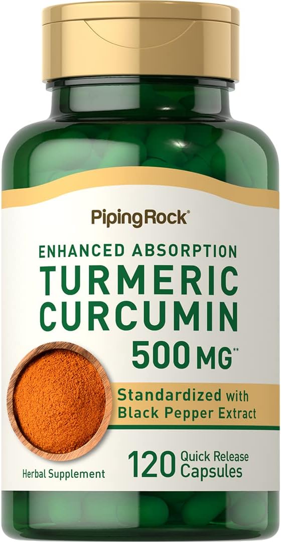 Piping Rock Turmeric Curcumin with Black Pepper | 500mg | 120 Capsules | with Bioperine Extract | Complex Supplement | Non-GMO, Gluten Free