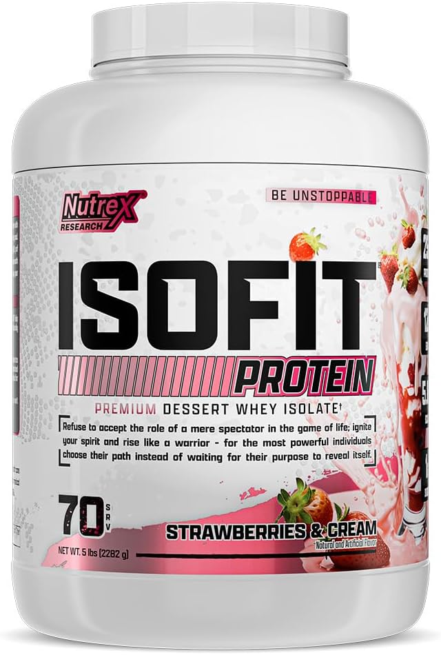 Nutrex Research Isofit Whey Protein Powder Instantized 100% Whey Protein Isolate (70 Servings, Strawberries & Cream)