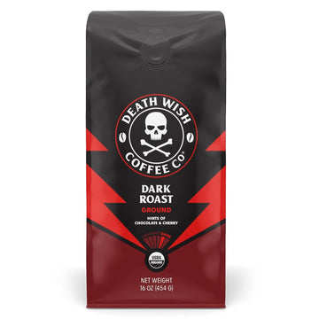 Death Wish Coffee Co., Organic and Fair Trade Dark Roast Ground Coffee, 16 oz