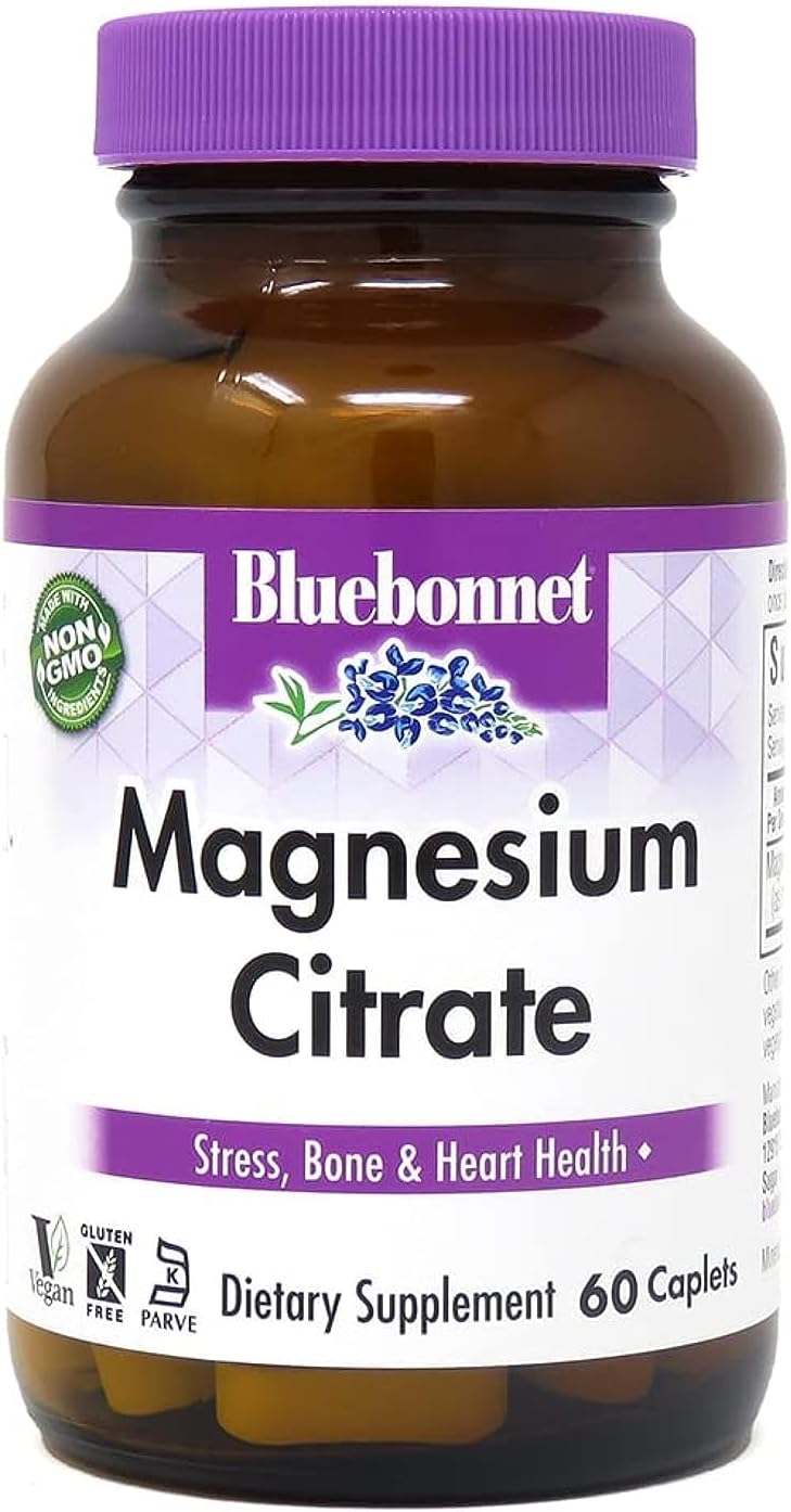 Bluebonnet Nutrition Magnesium Citrate (400Mg Of Magnesium)- Maximum Absorption - Supports Immune Health & Energy Production - Soyfree, Gluten-Free, Non-Gmo, Kosher, Dairy Free, Vegan, 60 Caplets