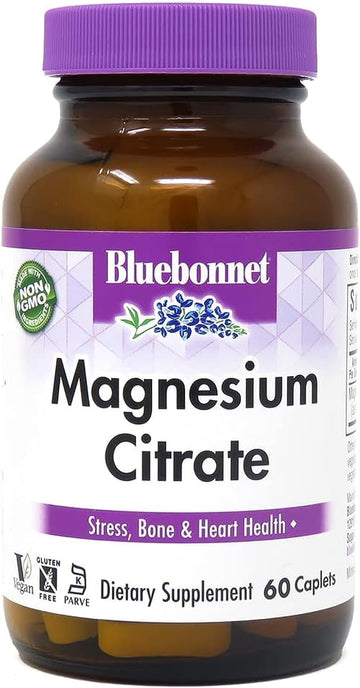 Bluebonnet Nutrition Magnesium Citrate (400Mg Of Magnesium)- Maximum Absorption - Supports Immune Health & Energy Production - Soyfree, Gluten-Free, Non-Gmo, Kosher, Dairy Free, Vegan, 60 Caplets