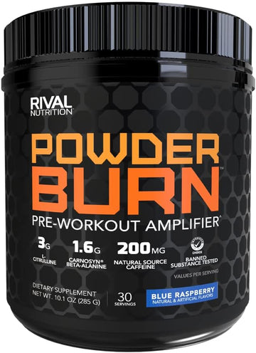 Rivalus Powder Burn 2.0 Pre Workout Supplement, Blue Raspberry, 0.89 Pounds