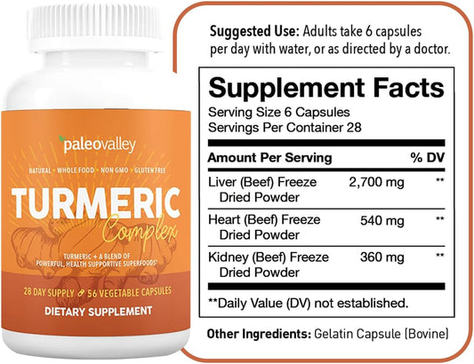 Paleovalley - Organic Turmeric Complex - Full Spectrum Organic Turmeric with Health-Supportive Superfoods - 6 Pack (366 Veggie Capsules) - Support Joints, Immunity, Brain and Heart Health