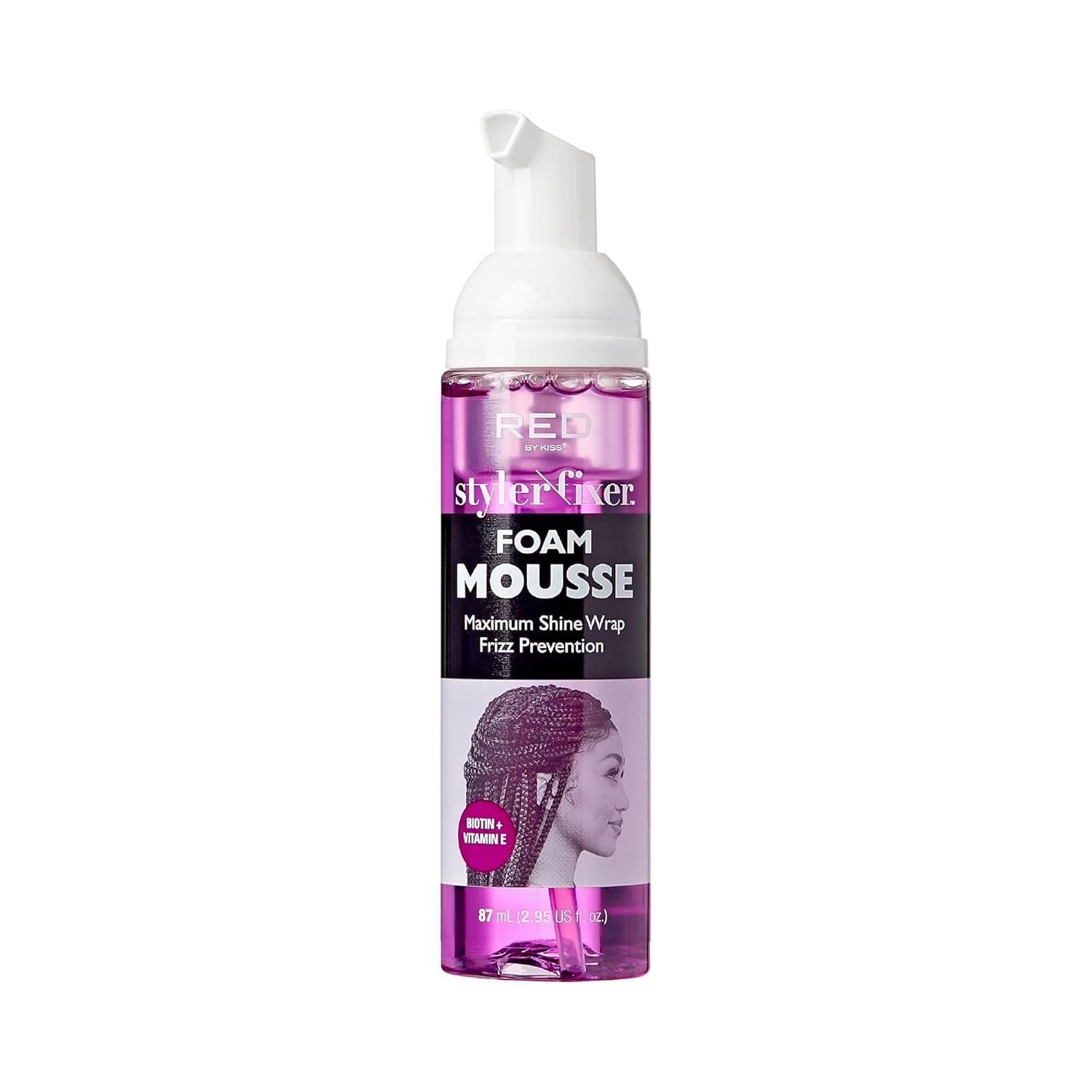 Red By Kiss Foaming Mini Travel Size Mousse, Maximum Shine Wrap Mousse, Reduce & Prevent Frizz, Define Curls, Hold Styles, Nourishes Dry & Crips Hair (Biotin + Vitamin E)