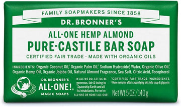Dr. Bronner's - Pure-Castile Bar Soap (Almond, 5 ounce, 2-Pack) - Made with Organic Oils, For Face, Body and Hair, Gentle and Moisturizing, Biodegradable, Vegan, Cruelty-free, Non-GMO : Bath Soaps : Beauty & Personal Care