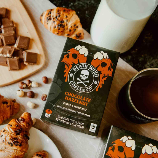 Death Wish Coffee - Single Serve Pods - Dark Roast Coffee Pods - Made with USDA Certified Organic - Extra Kick of Caffeine (Chocolate Hazelnut, 30 Count)