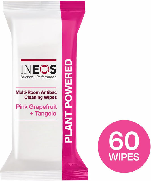 Ineos Next-Gen Antibac Multi-Room Disinfectant Biodegradable 60 Wipes, Pink Grapefruit + Tangelo, Kills 99.9% Of Bacteria + Viruses, Plant Powered, Packaging May Vary