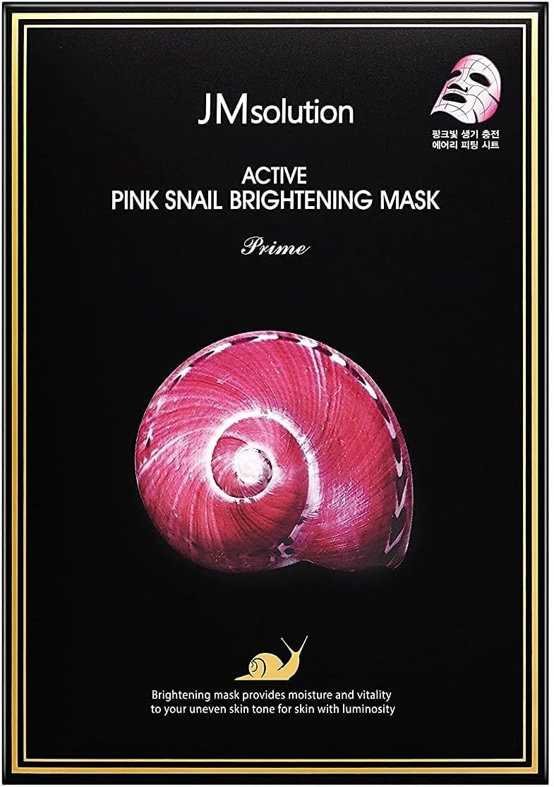 Jmsolution Active Pink Snail Regenerating Korean Facial Skin Care Mask -Vitamin B Bright Nourishing Glow Mask-10 Sheets For All Skin