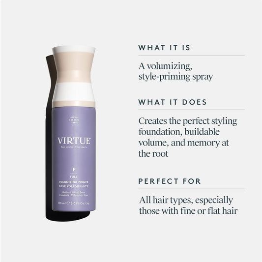 Virtue Volumizing Hair Primer Spray, Heat Protectant, Safe For All Hair Types, Color Safe, 5 Fl Oz