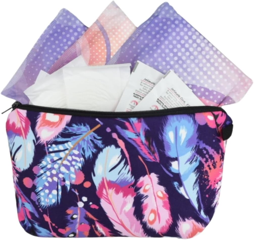 Teen First Period Pouch with Sanitary Napkins/Pads, Panty Liners, Wipes and Disposable Bags for Tweens and Teens (25)